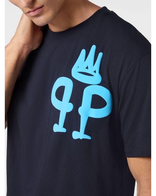 Philipp Plein Blue Dropped Shoulder Cotton T-Shirt With Monogram Logo for men