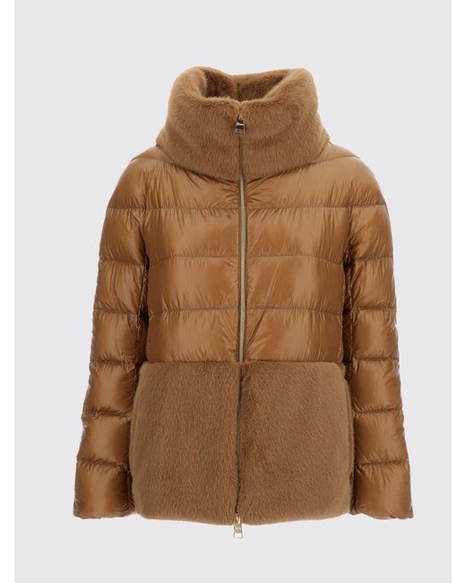 Herno Brown Short Ultralight Nylon Down Jacket With Faux Fur Details
