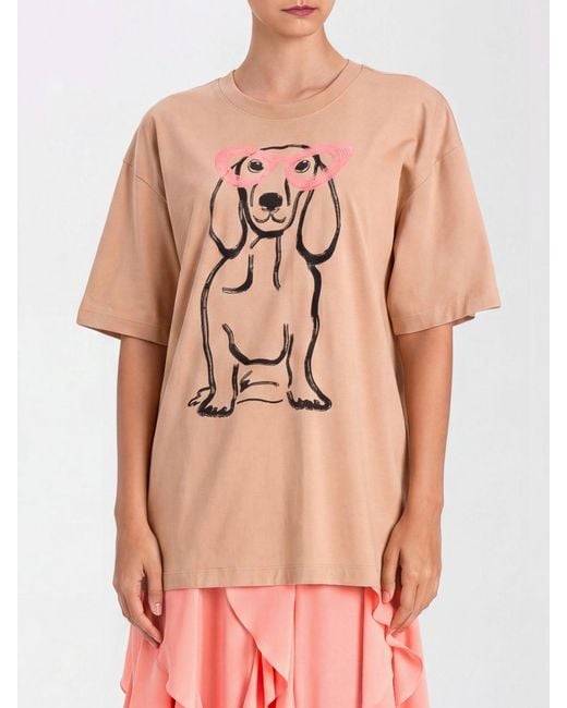 Twinset Pink Cotton T-Shirt With Dog Print