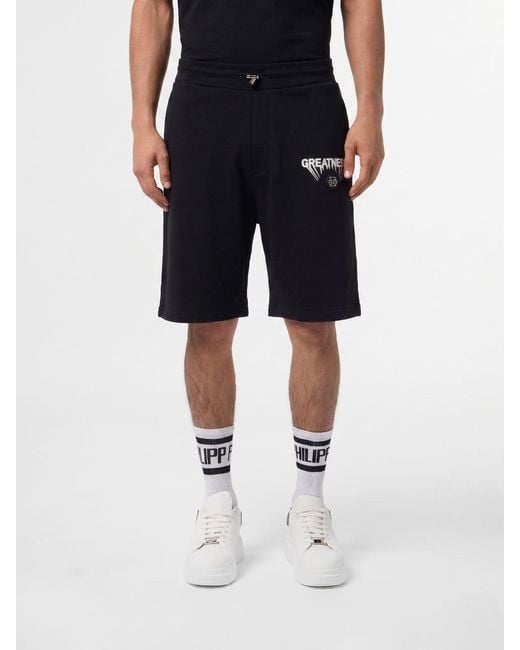 Philipp Plein Black Cotton Jogging Shorts for men
