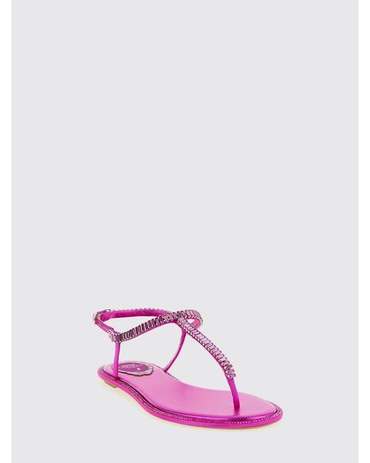 Rene Caovilla Pink Diana Satin Sandals With Crystals