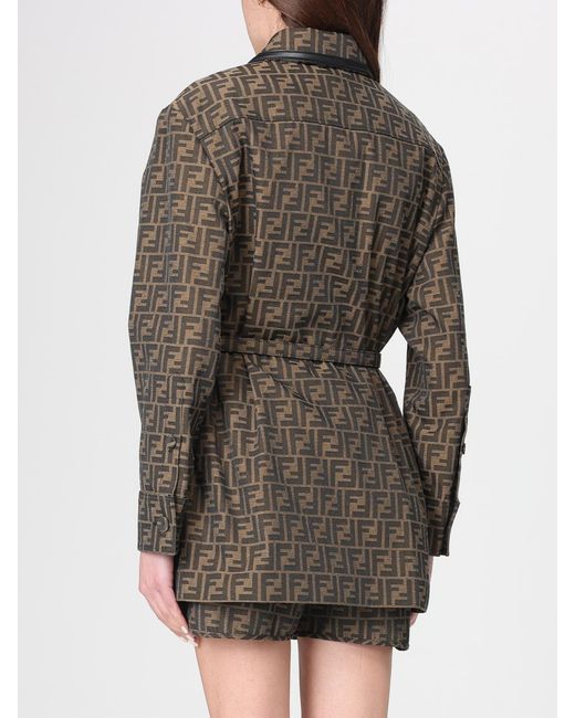 Fendi Gray Ff Jacquard Cotton And Leather Overshirt