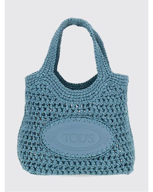 Tod's Blue Crochet Raffia Bag