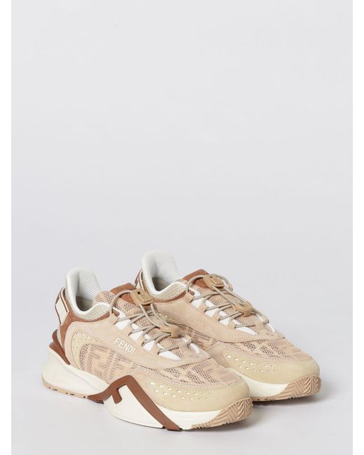 Fendi Flow Suede And Mesh Sneakers in Natural | Lyst display picture 1