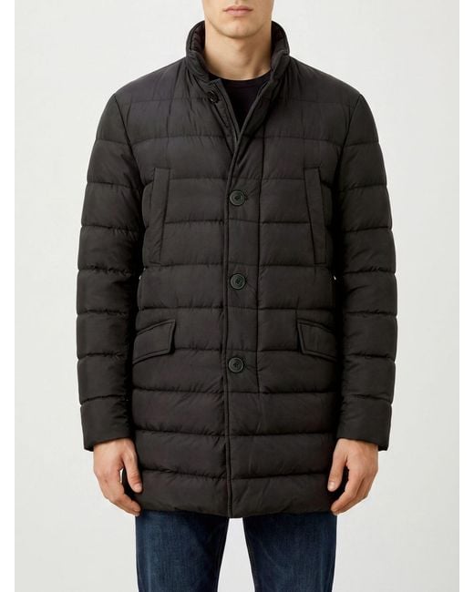 Herno Black Long Quilted Nylon Puffer Coat With High Neck And Button Closure for men