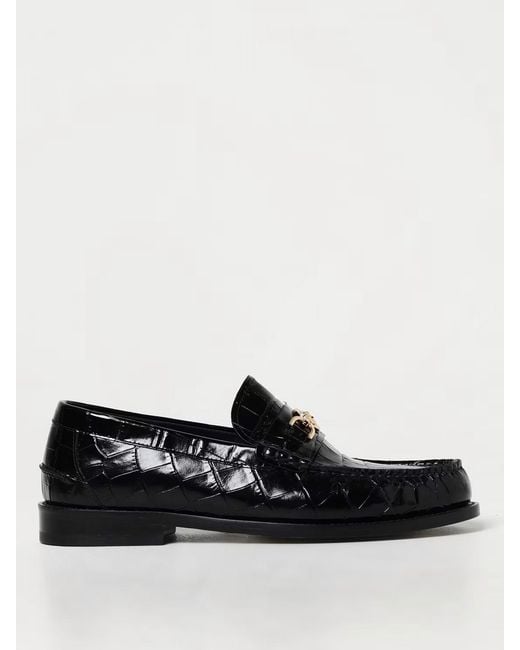 Versace Black Croc Print Brushed Leather Loafers for men