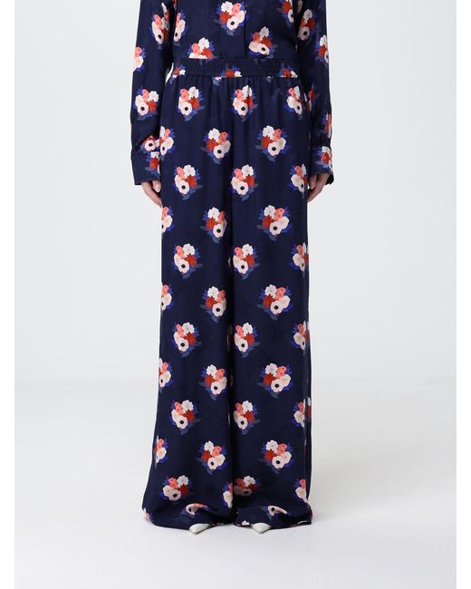 Fendi Blue Silk Palazzo Trousers With Floral Print