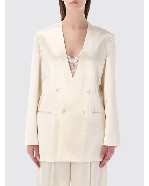 Alberta Ferretti Natural Double-Breasted Satin Blazer