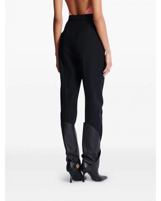 Balmain Black Sculptural Virgin Wool Twill Trousers
