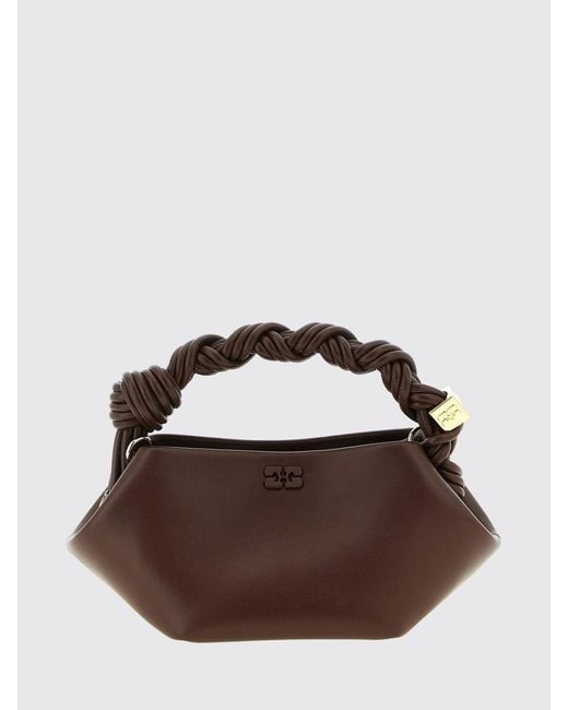 Ganni Brown Mini Recycled Leather Handbag With Butterfly Logo And Braided Handle