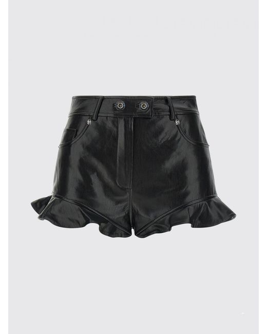 Self-Portrait Black High-Waisted Slim Fit Polyurethane Shorts With Ruffles