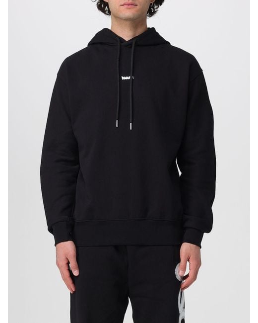 DISCLAIMER Blue Cotton Hoodie With Printed Logo And Dropped Shoulders for men