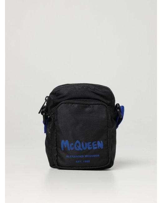 for Men Alexander McQueen Synthetic Mini Logo Messenger Bag in Black Mens Messenger bags Alexander McQueen Messenger bags Blue 