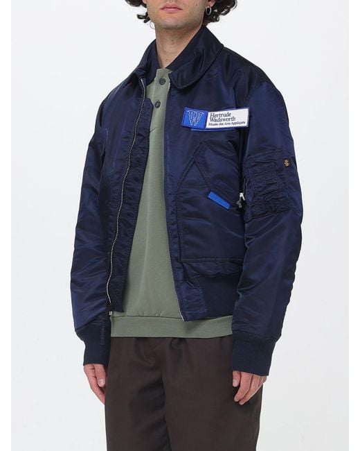GR10K Blue Nylon Bomber Jacket With Logo for men