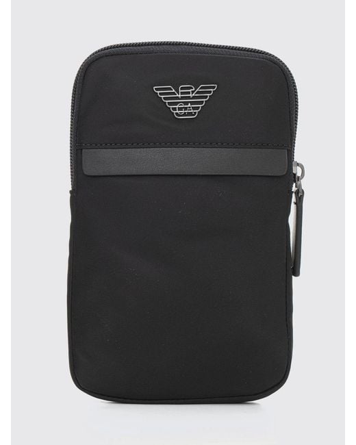 Emporio Armani Black Eagle Monogram Nylon Crossbody Bag With Zip for men