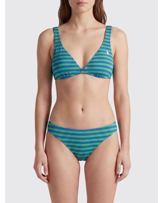 Polo Ralph Lauren Blue Striped Stretch Nylon Bikini Top