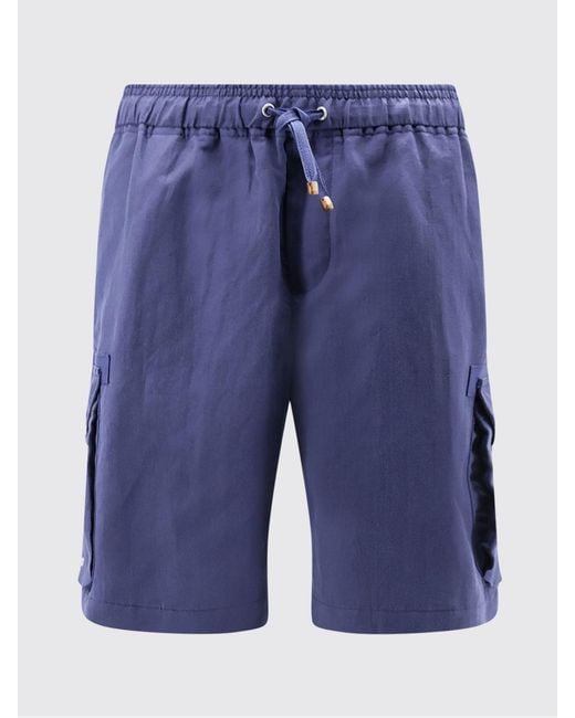 Brunello Cucinelli Blue Linen And Cotton Shorts for men