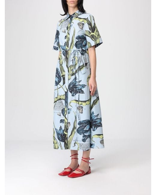 Erdem Blue Cotton Shirtdress With Floral Print