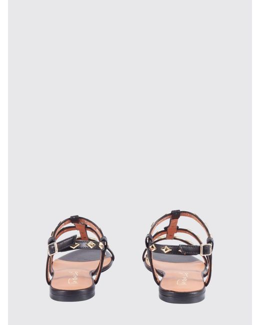 Via Roma 15 Natural Laminated Leather Sandals With Studs