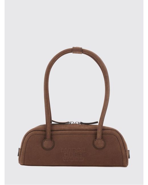 MARGE SHERWOOD Brown Cow Leather Shoulder Bag With A Double Handle And Zip Closure