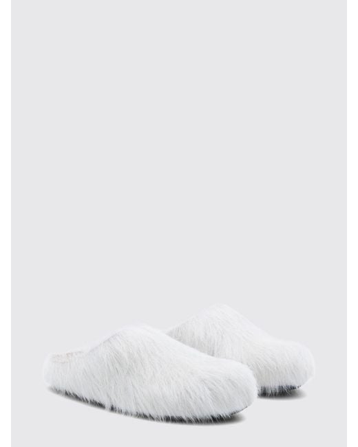 Marni White Calf Hair Mules