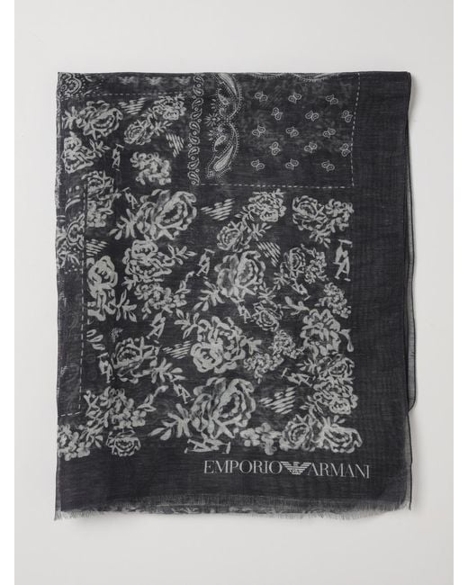 Emporio Armani Black Modal Blend Scarf With Floral Print