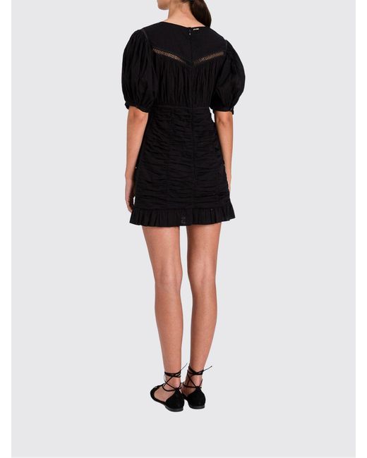 Twinset Black Cotton Sheath Mini Dress With Puff Sleeves