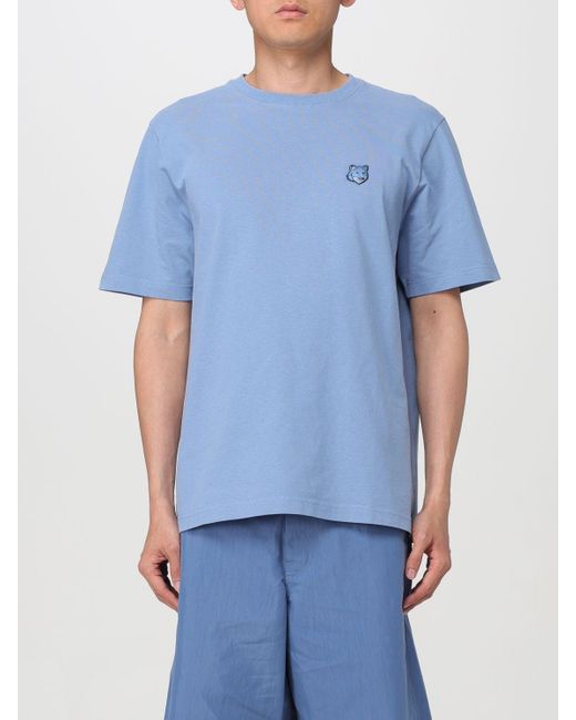 T-shirt in jersey con patch di Maison Kitsuné in Blue da Uomo