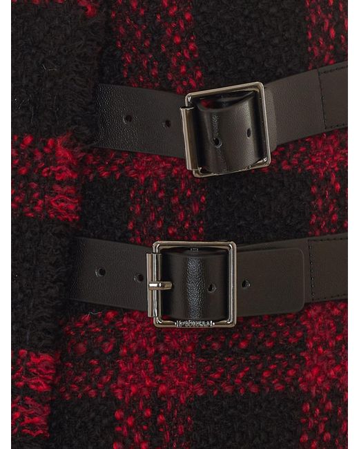Pinko Red Check Pattern Wool Blend Wrap Mini Skirt