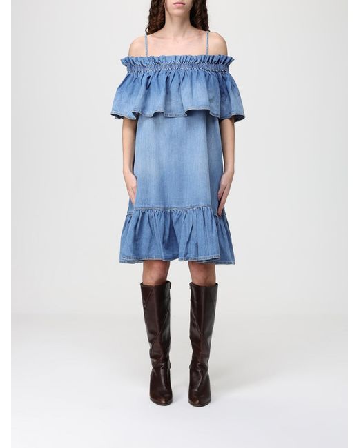 Pinko Blue Cotton Dress With Flounce