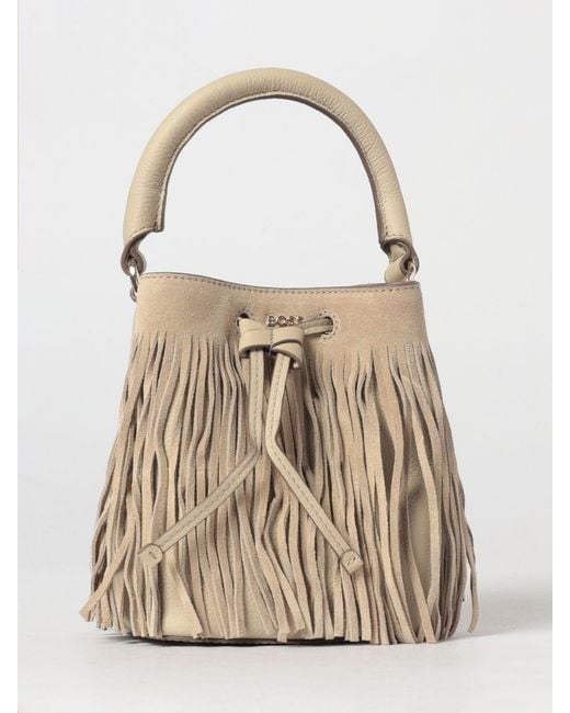 Boss Natural Lenah Fringed Suede Bucket Bag