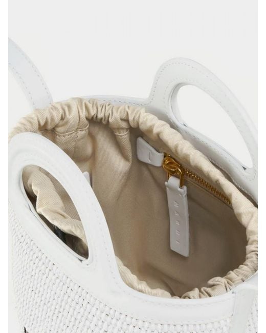 Marni White Tropicalia Leather And Raffia Bag