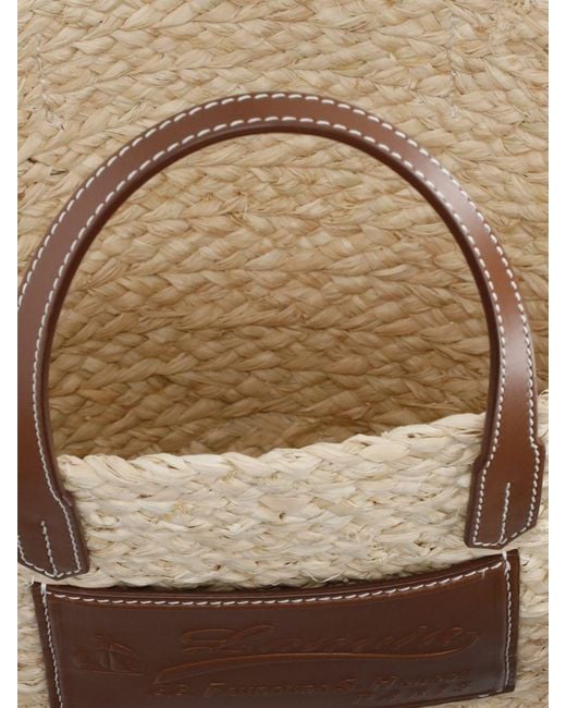 Lanvin Natural Catch Woven Raffia Handbag With Leather Handles