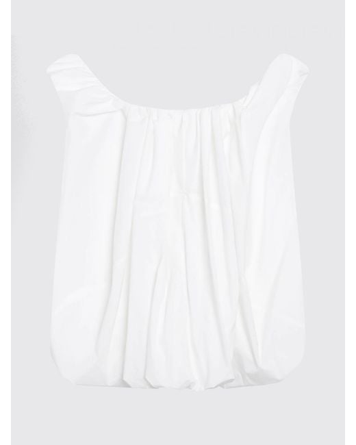 Jacquemus White Sleeveless Draped Polyester Top With Round Neck