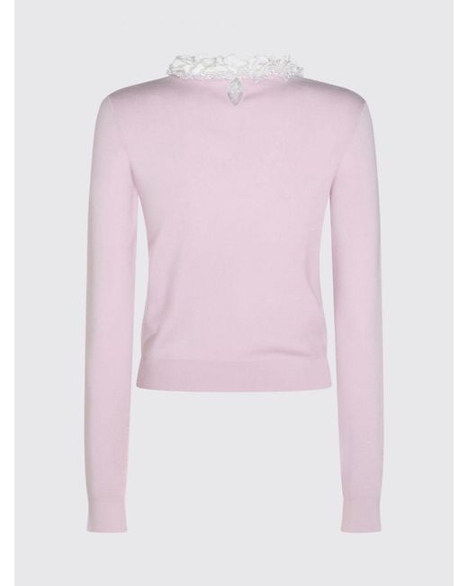 Jersey Slim Fit De Lana Bordada Con Cuello De Volantes Self-Portrait de color Pink