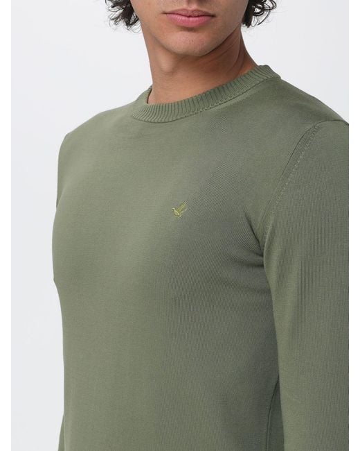Brooksfield Green Cotton Crew Neck Sweater With Logo for men