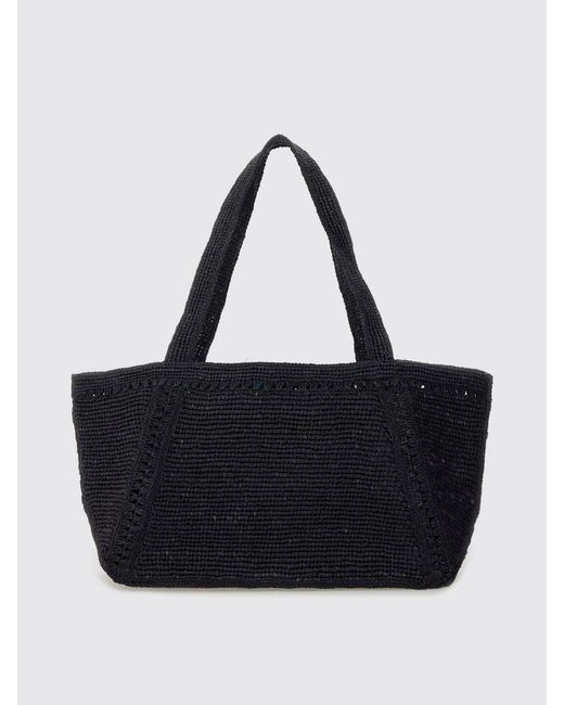 Patou Black Crochet Raffia Bag With Embroidered Logo