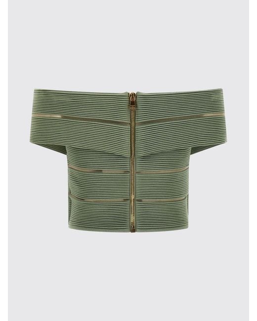 Balmain Green Jersey Cropped Top
