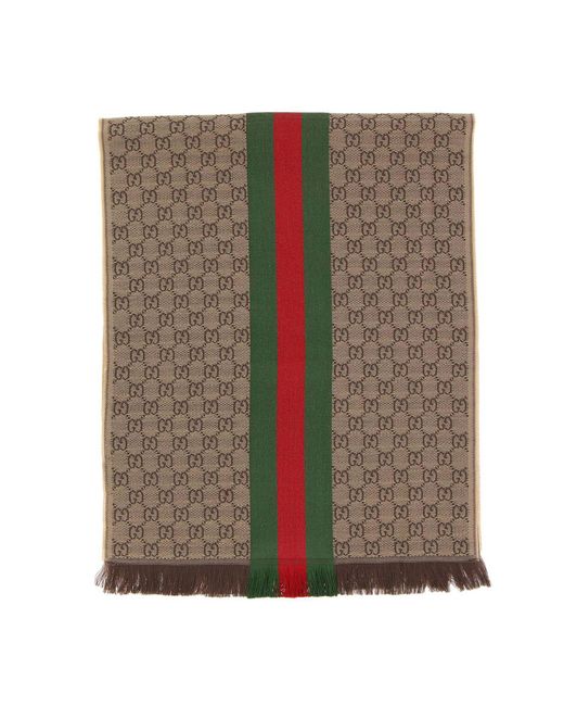 Gucci Brown Logo Wool & Silk Scarf for men