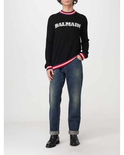 Balmain Black Merino Wool Logo Sweater for men