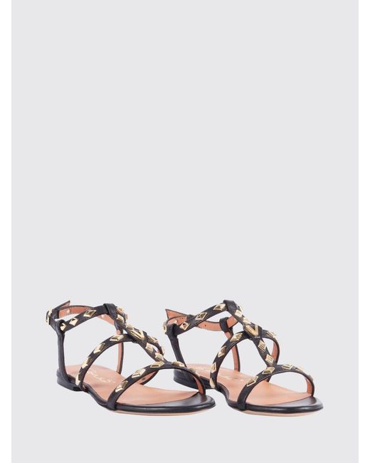 Via Roma 15 Natural Laminated Leather Sandals With Studs