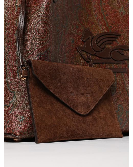 Etro Brown Paisley Libra Coated Cotton Bag
