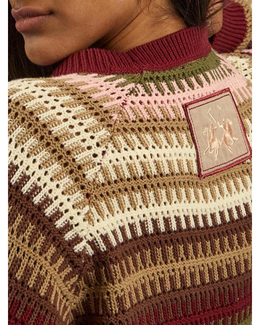 La Martina Brown Striped Cotton Sweater