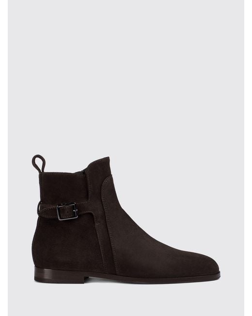 Doucal's Black Suede Lace-Up Ankle Boots With Adjustable Strap