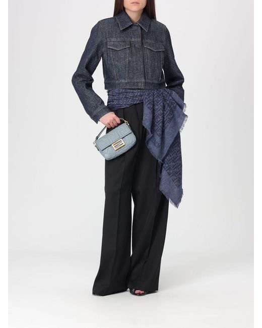 Fendi Blue Ff Cotton And Wool Blend Jacquard Shawl