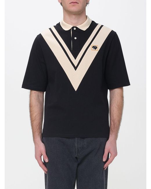 Valentino Black Cotton Polo Shirt With Inlaid V And Panther Patch for men