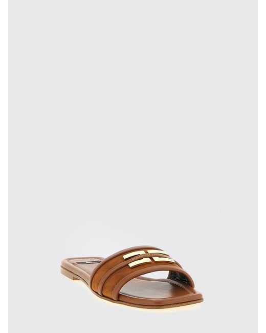 Elisabetta Franchi Brown Monogram Suede Mules