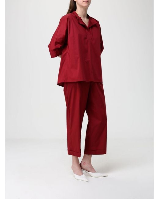 Liviana Conti Red Claude Cotton Blend Cropped Fit Trousers
