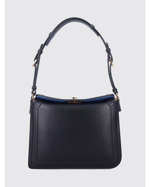 Lanvin Blue Smooth Calfskin Leather Shoulder Bag With Turn-Lock Closure