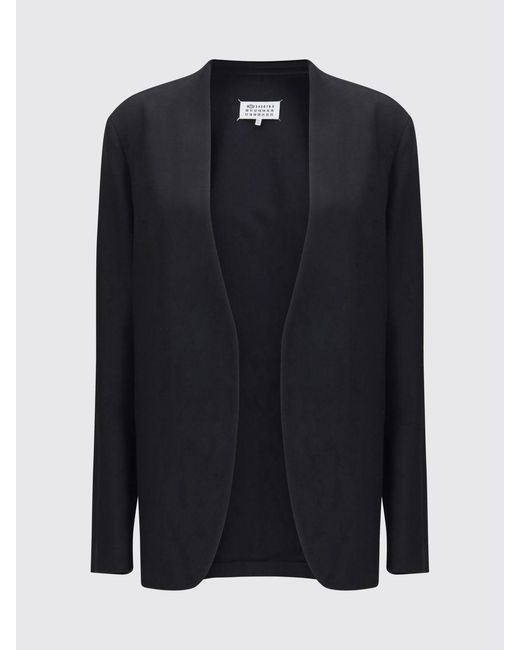 Maison Margiela Blue Cropped Open-Front Wool Blazer With Iconic Stitch